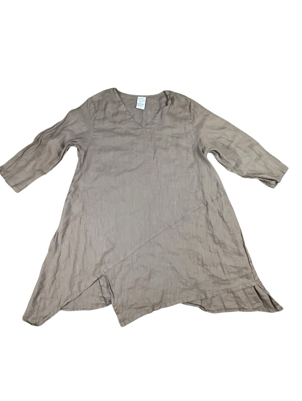 Match Point USA Linen Tunic Brown Boho Lagenlook 3/4 Sleeve Brown Women’s L